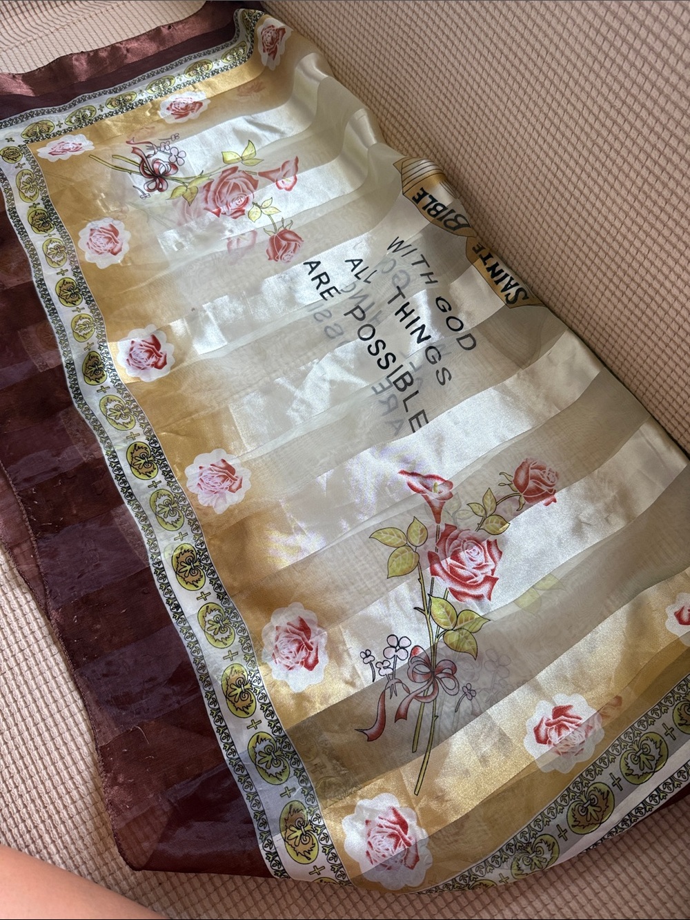 Floral Satin Scarf with Inspiring Script